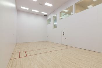 A room with a wooden floor and a red line running across it